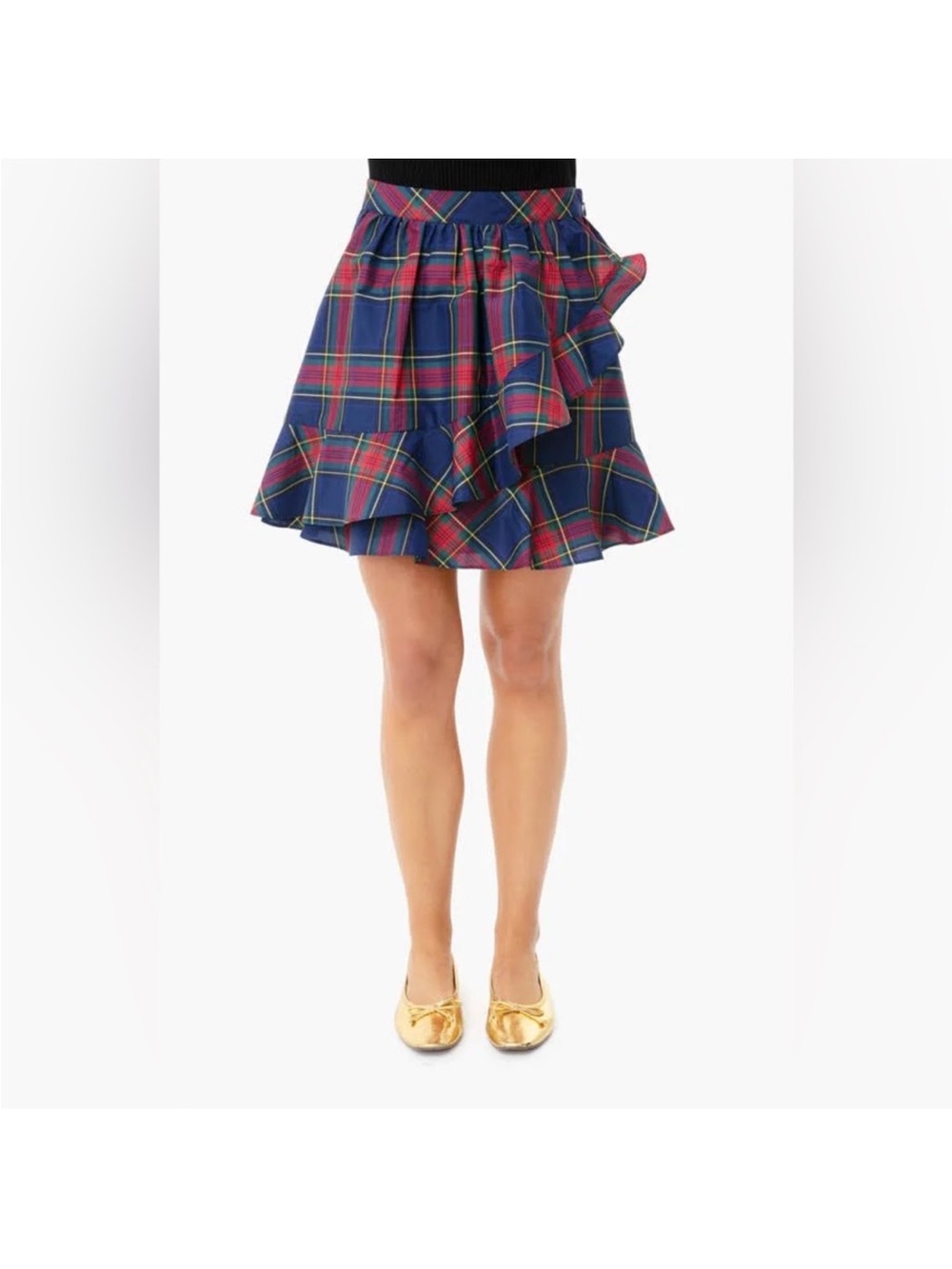 Jolly Plaid Party Ruffle Mini Skirt - Navy Plaid